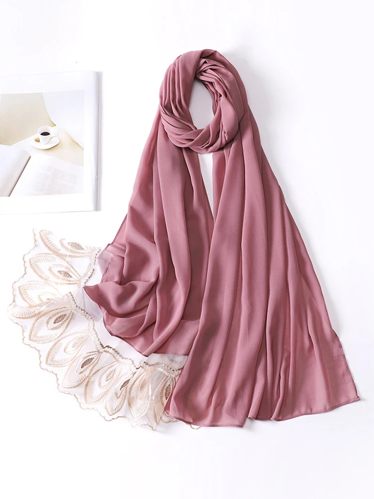 

New Summer Women Silk Scarf Wrap Shawl Mesh Embroidery Solid Sunscreen Bandana Chiffon Hijab Femme Musulman Mujer Scarve Pareo