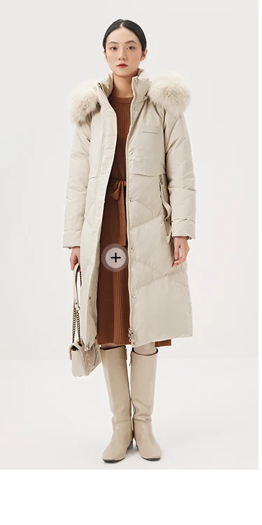 Design Long  White Duck Down 90%  Abrigo Mujer  Women Jacket  Unisex  Winter  Zipper  Slim Fox for Collar and Hat Detachable