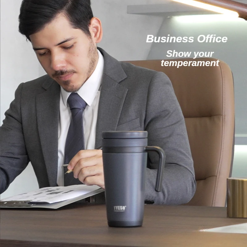 

TYESO Fashionable Thermos Cup with Handle, 304 Stainless Steel, Tea and Water Separation, Portable for Office, with Tea Infuser