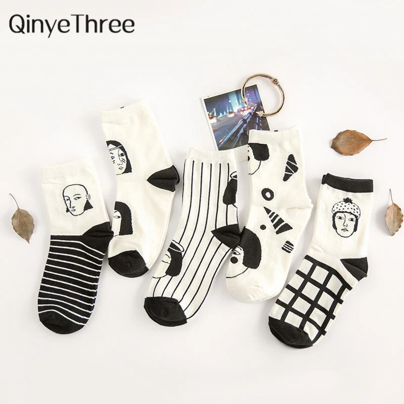 

Fashion Funny Tube Socks Unisex Cartoon Retro Tribe Eye Face Stripe Literary Socks Hip Hop Street Sport black white Abstract art