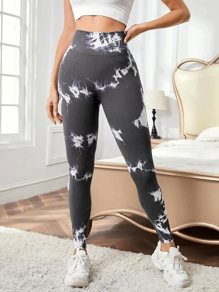 New Women Seamless Tie Dye Sports Leggings Sexy High Waist Running Workout Gym Push Up Slim Stretch Pants Female Workout Legging