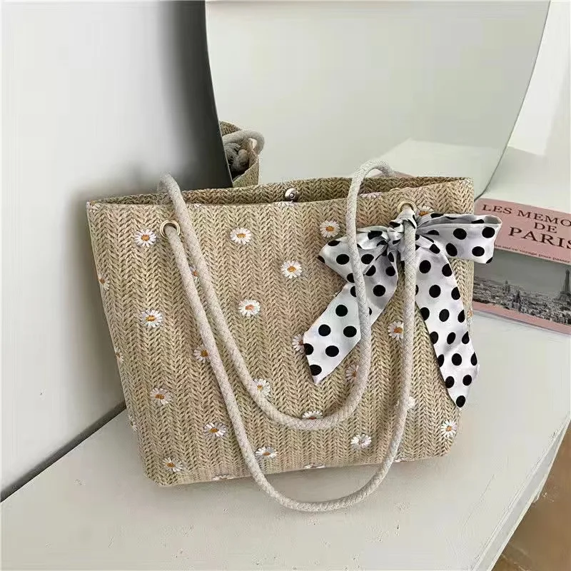 

Fashion Women Summer Straw Beach Large Capacity Tote Bag Casual Shoulder Bag Handbag Lady Daily Basket Storage Shopping Bag