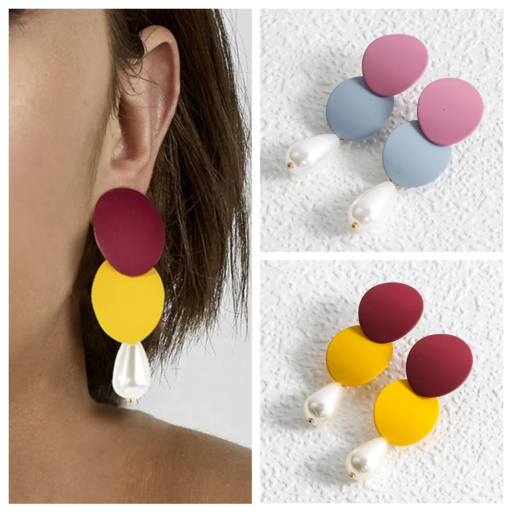 

Round Acrylic Pearl Drop Earrings for Women Resin Metal Dangle Earrings Bijoux Shells Geometry Statement Brincos Jewelry Gift