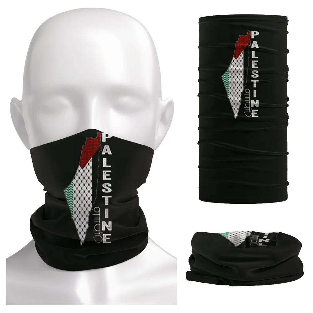 Бесшовная черная бандана с изображением карты флагом Палестины шарф-гетра для
