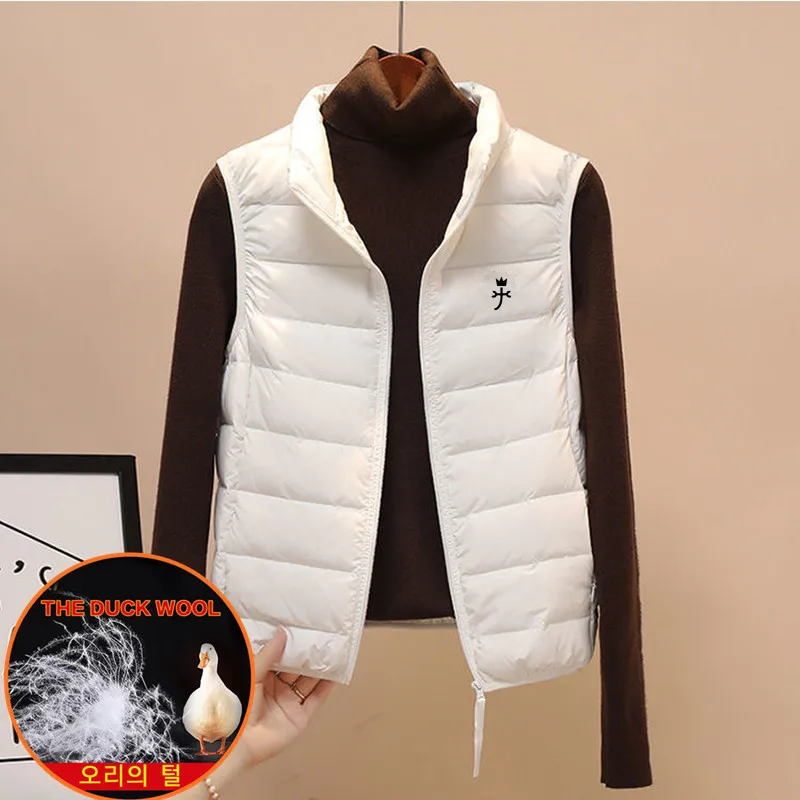 

Women's Golf Vest Winter White Duck Down Fashion Windbreak golf Waistcoat Light Soft Down jacket Ladies Korea Golf Coats tops