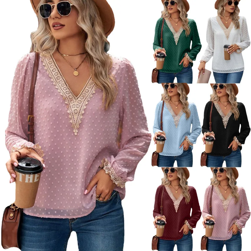 

New Blouses For Women Autumn Fashion V Neck Long Sleeve Elegant Office Work Lady Shirts Oversize Casual Chiffon Blouse Tops