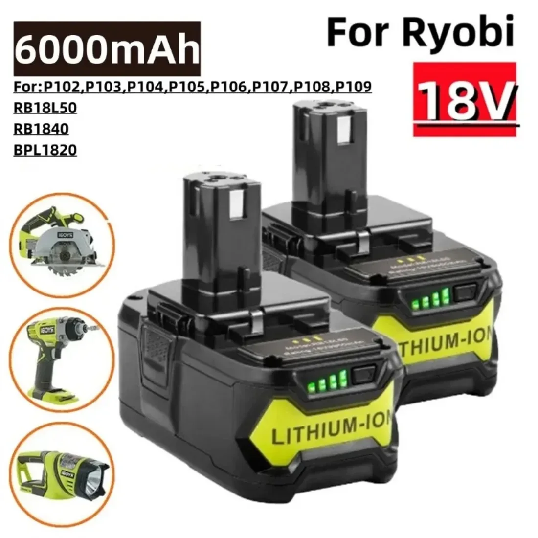 Литий-ионный аккумулятор для электроинструментов RYOBI 18 в 6000 мач совместим с P108 One +
