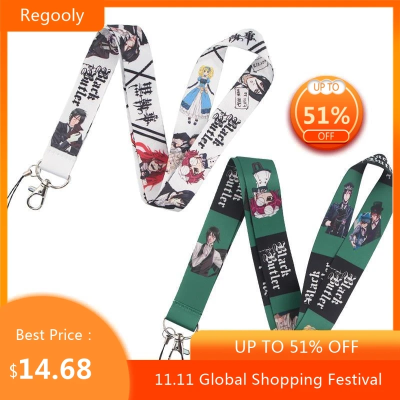 

30pcs Black Butler Lanyards Cool Neck Strap webbings ribbons Phone Keys ID Card Holder Lanyard For Keys DIY Hang Ropes