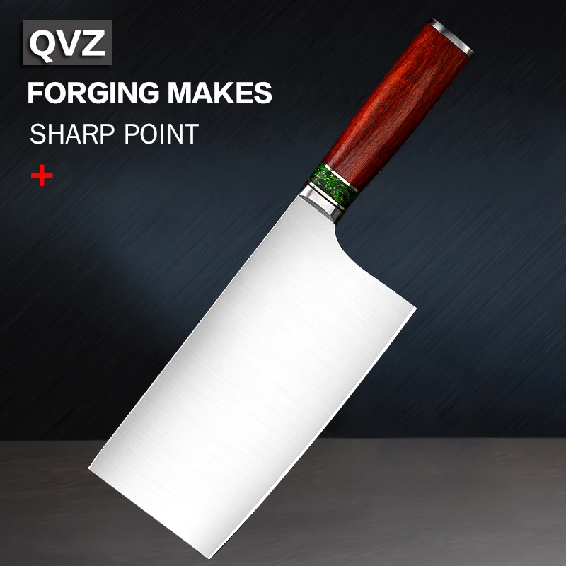 

QVZ Furniture Kitchen Utensils Stainless Steel Kitchen Knife Red Sandalwood Handle Kitchen Knife Carving Knife lasting Sharp