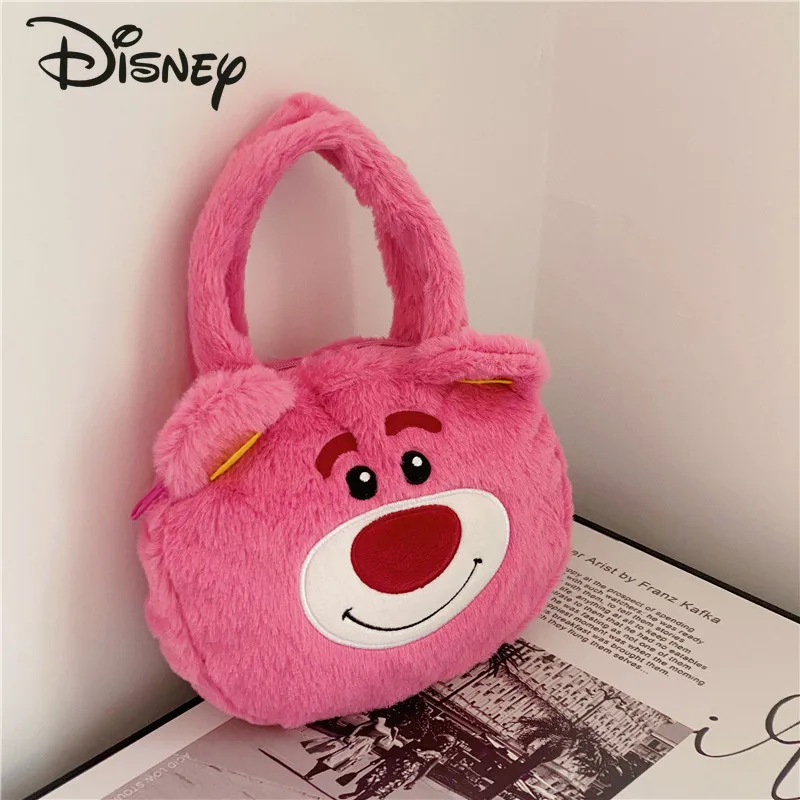 Disney Strawberry Bear New Girls' Handbag Fashion High Quality Plush Bag Cartoon Versatile Multifunctional Girls' Storage Bag