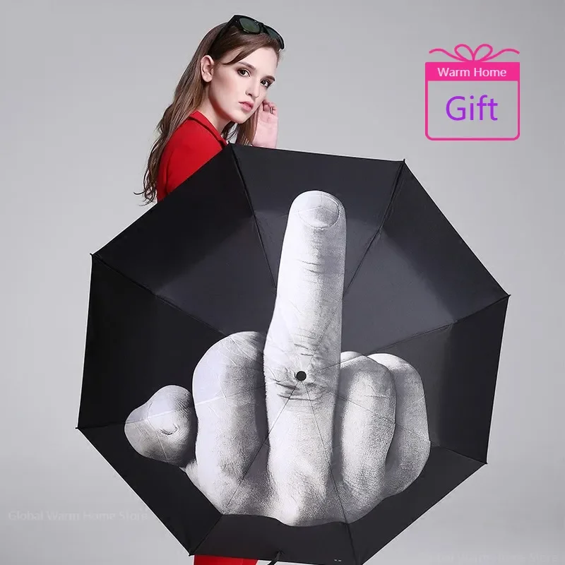 

NEW Middle Finger Automatic Umbrella Male Funny Folding Beach Parasol Personality Black Cool Uv Umbrella for Men Women Free Ship