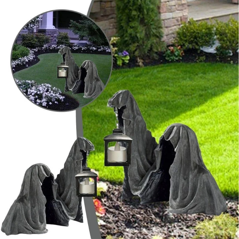 

Lantern Ghost Sculpture Statue Halloween Party Ground Reaper with Lantern Resin Decorative Sculpture Outdoor Decorations