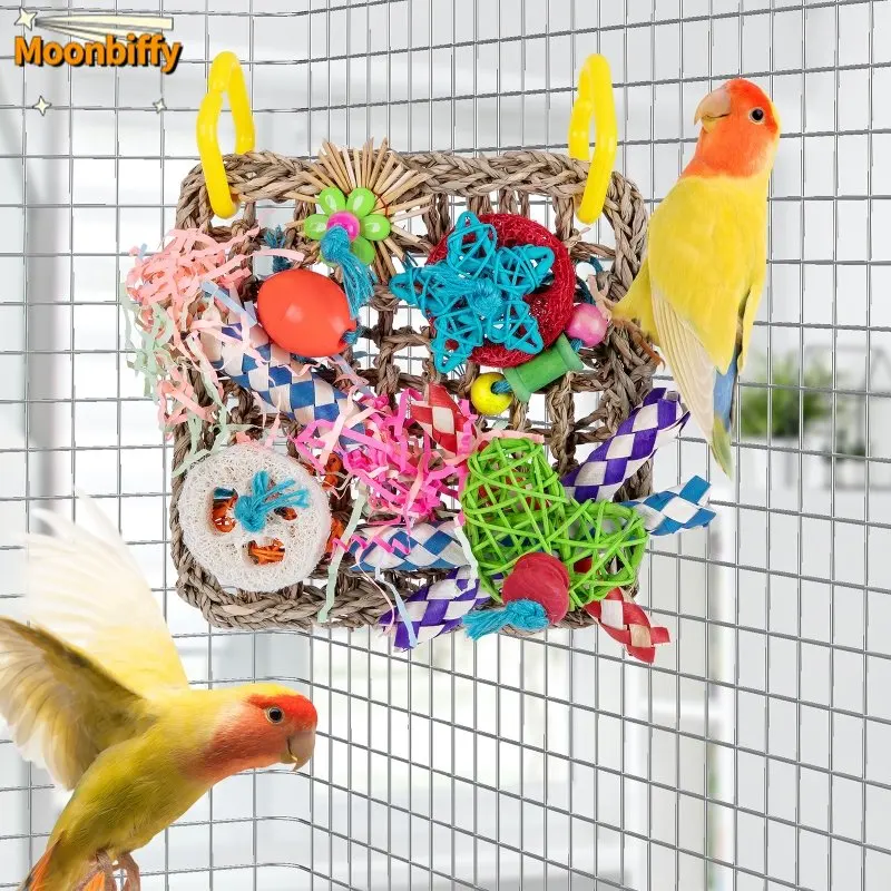 

Bird Toys Foraging Wall Toy Edible Seagrass Woven Climbing Mat with Colorful Chewing Toys for Parakeet Bird Toys Parrot
