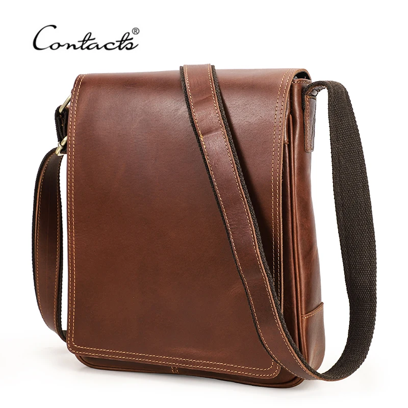 Genuine Leather Men Vintage Handbags Small Flap Men's Shoulder Bag Casual Messenger Bags For 9.7inch Ipad Fashion Crossbody Bag