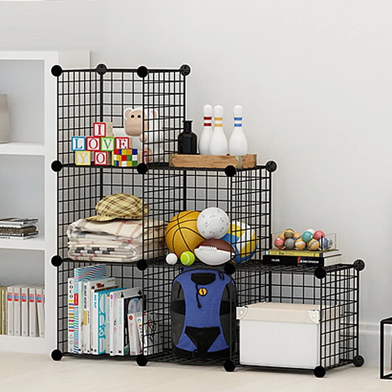 

Modern Multifunctional Black Metal 35x35cm Mesh Combination Storage DIY Cube Wardrobe And Modular Shelf Net Wire Mesh Shelf