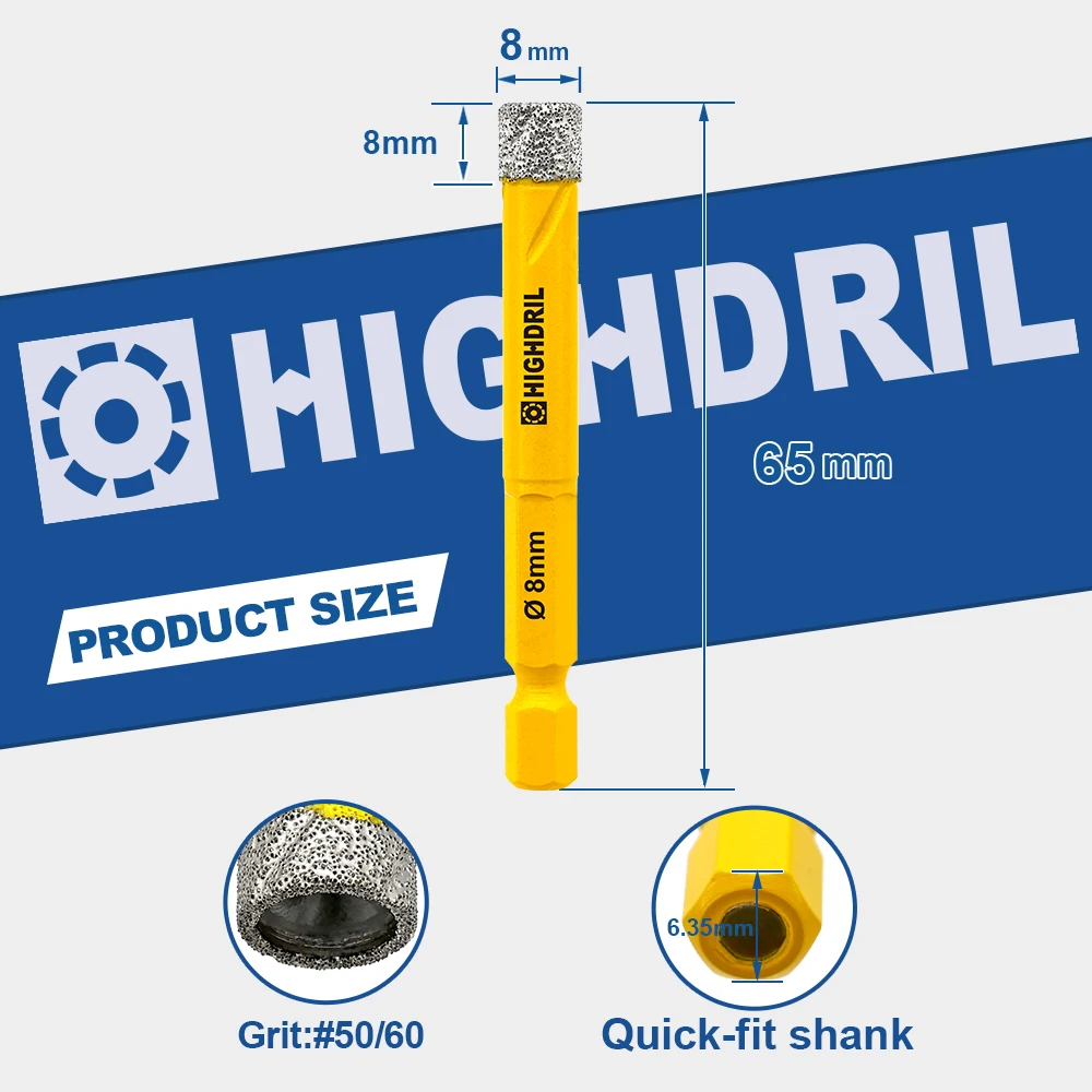 

Сверла HIGHDRIL, набор пил для колонковых отверстий, быстросъемный хвостовик для керамической плитки, фарфора, гранита, мрамора, кварца, шестиугольное соединение