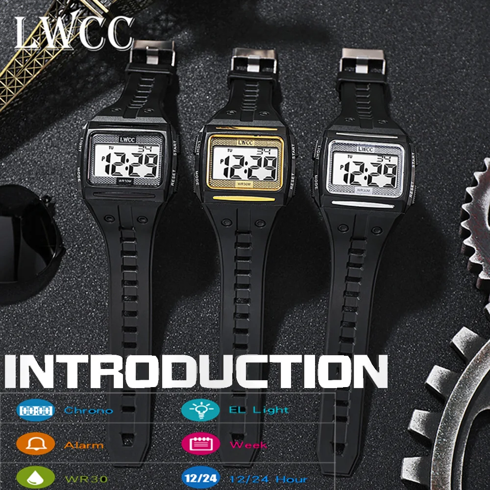 

New 50M Waterproof Digital Watches Women Men Electronic Wristwatch Fashion Rose Gold 4 Keys Luminous Alarm Men relógios digitais