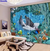Beautify Modern Sheer Curtains New design dolphin Window Kitchen Curtains Bedroom Living Room The underwater world Kids Curtain