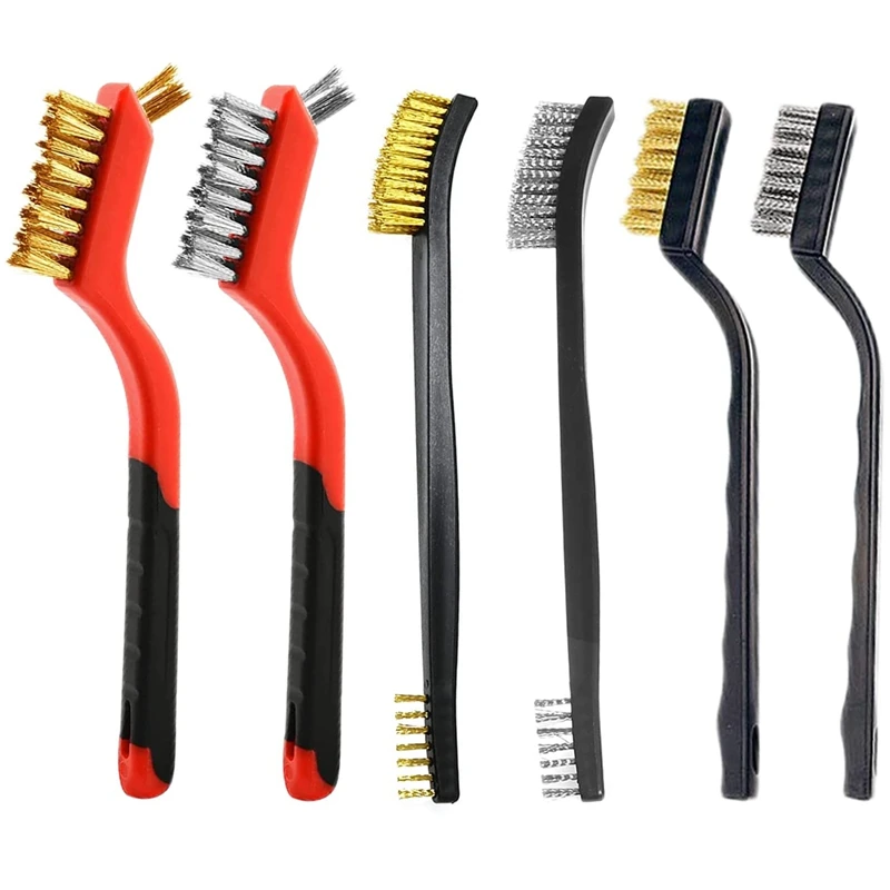 

6PCS Small Wire Brushes For Cleaning Metal Brushes Brass Wire Brush With Curved Strong Handle Grip 7 Inches