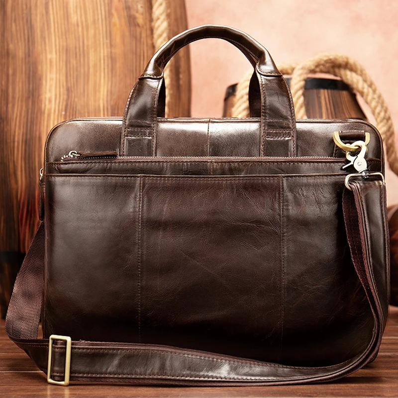

New Double Layers Men's Leather Business Briefcase Casual Man Shoulder Bag Messenger Bag Male Laptops Handbags Men Travel Bags