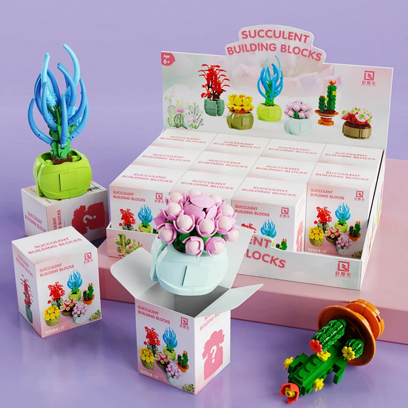 

12Pcs Mini Succulent Building Blocks Mystery Box Assembly Plastic Flower Plants Model Bricks Blind Box for Children Gifts Toys