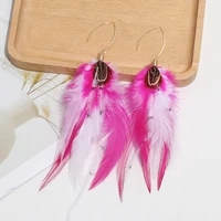 handmade natural feather drop earrings vintage boho multicolor pheasant feather earrings womenzara woman 2022 korean fashion