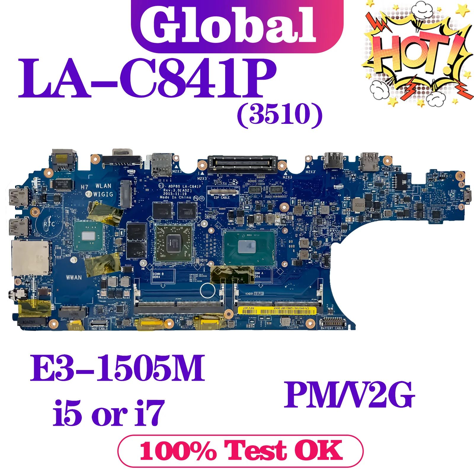 

KEFU LA-C841P Mainboard For Dell Precision 15 3510 Laptop Motherboard E3-1505M i5 i7 6th Gen V2G DDR4