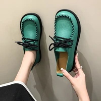 soft leather women shoes lace up sneakers retro luxury handmade stitching moccains ladies round toe boat zapotas de mujer