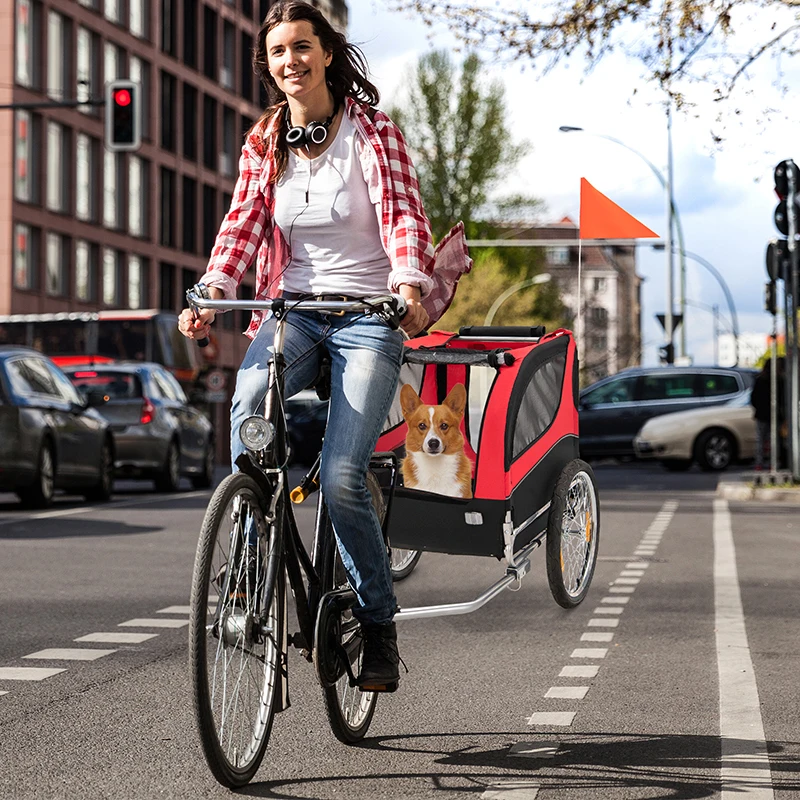 

Тележка для собак и велосипедов, складная тележка для животных с 3 входами для путешествий, тележка для домашних животных, сумка для кошек и ...