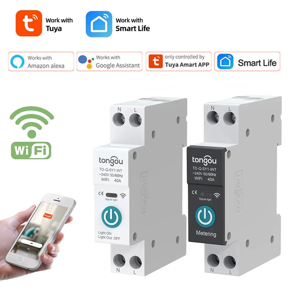 Умный автоматический выключатель Tuya WIFI 1P 63a с измерительной DIN-рейкой для умного дома, беспроводной переключатель с дистанционным управлением через приложение SmartHome
