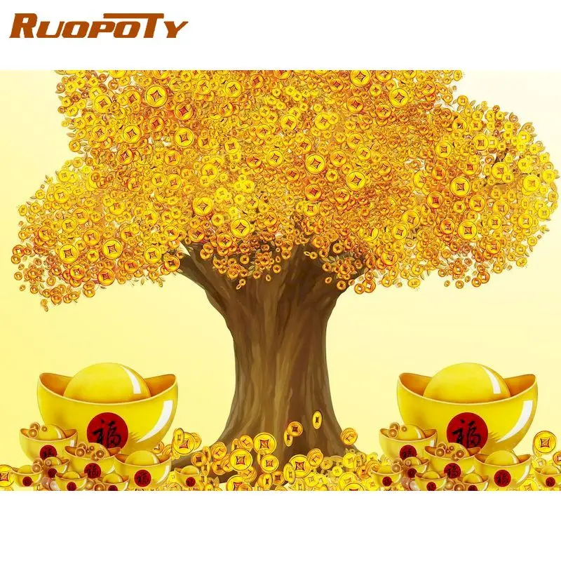 

RUOPOTY DIY Pictures By Number Tree Kits Home Decor Painting By Numbers Scenery Drawing On Canvas HandPainted Art Gift