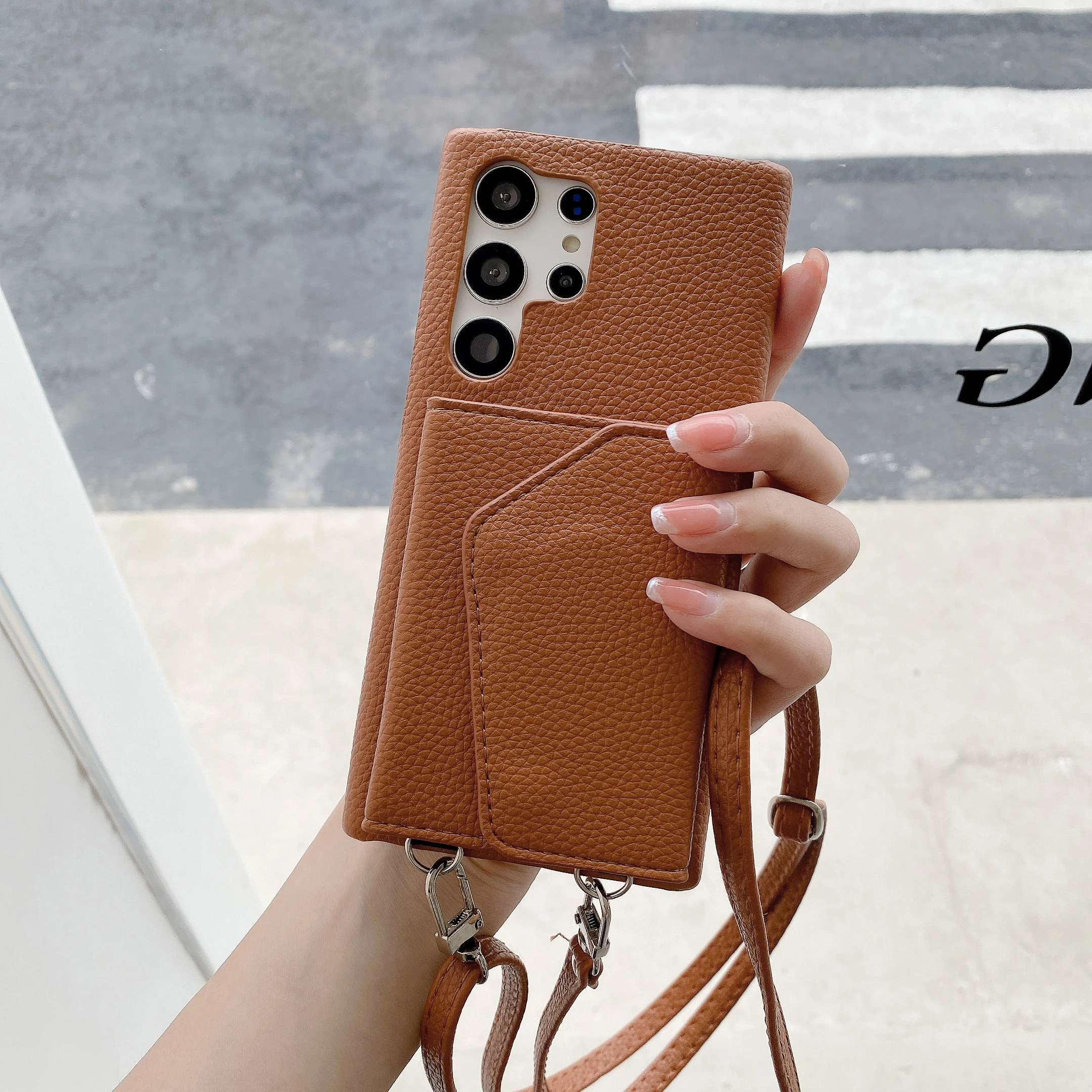 For Samsung S23 S23P S23U S22 S22P S22U S21P S21P S21U S21U S20 Built-in Make-up Mirror Flip Wallet Card Holder Cable Phone case
