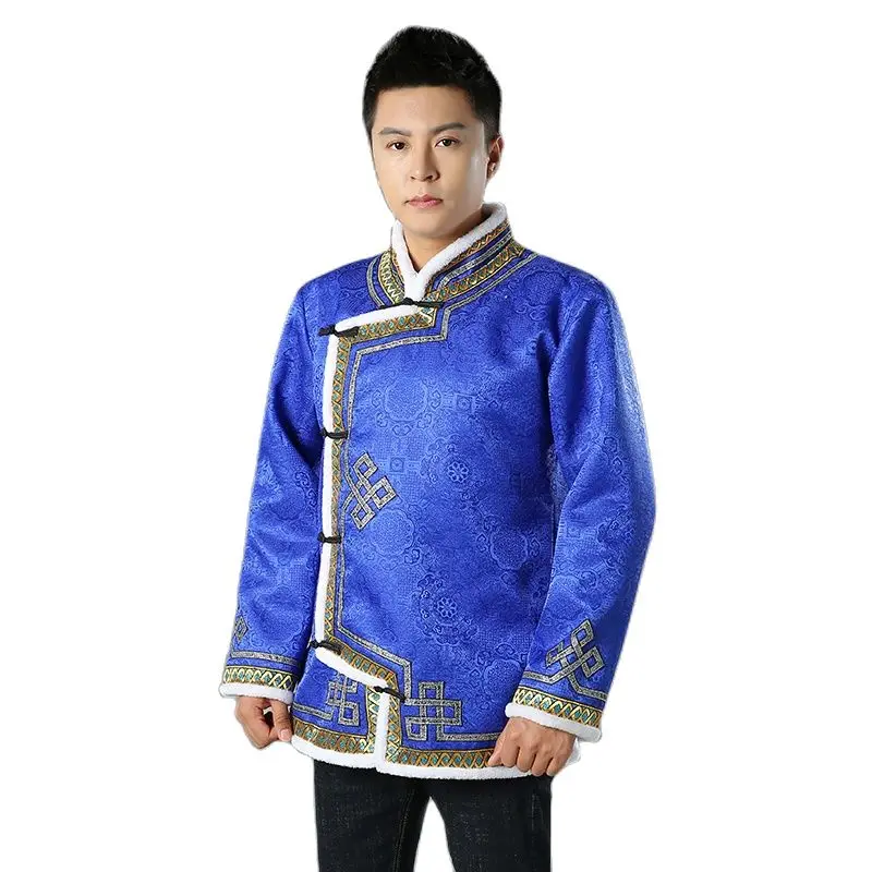 

Зимняя мужская куртка с длинным рукавом, традиционный китайский костюм Тан, пальто с вышивкой, китайский воротник, Азиатский стиль, верхняя одежда