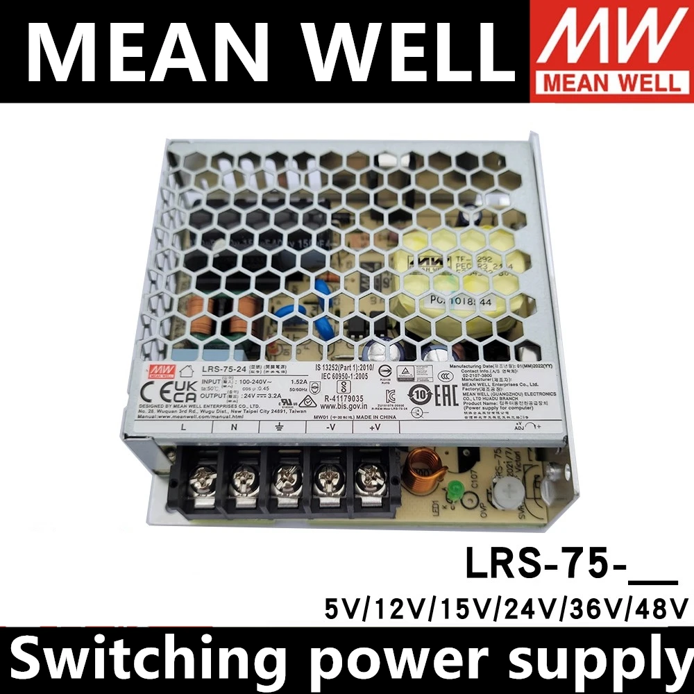 

Meanwell LRS-75 Switching Power Supply 5V 12V 24V 36V 48V 75W Original MW Taiwan Brand LRS-75-24