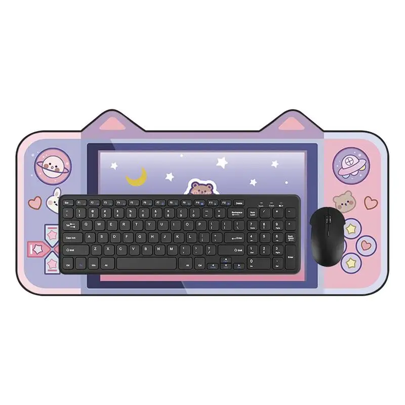 CuteMouse & Keyboard Pad Waterproof & Nonslip Pastel Pink Cat Desk Mouse & Keyboard Mat For Office Desk Decoration