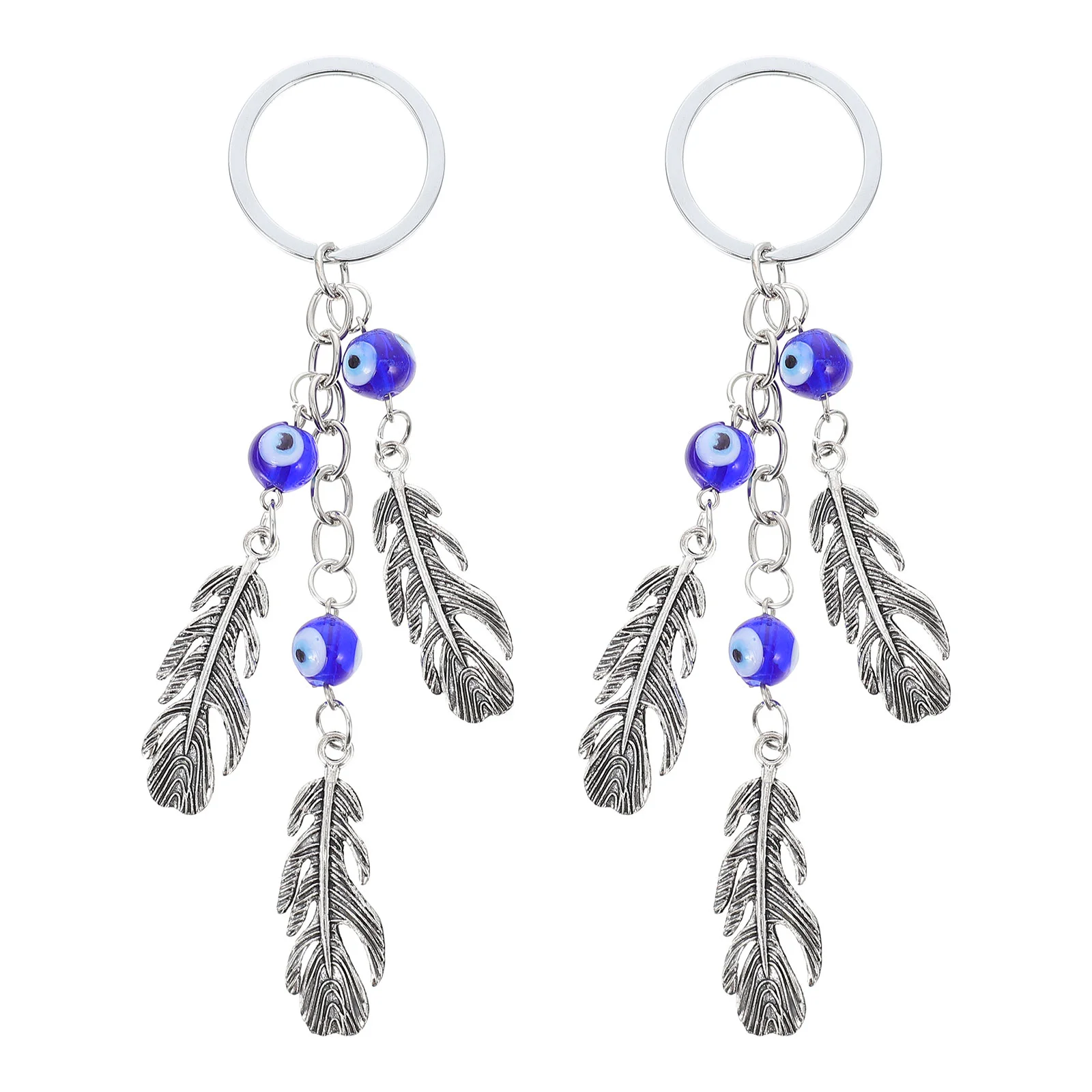 

2Pcs Key Chain Pendants Eyes Plumage Design Bag Decors Luggage Hanging Pendants