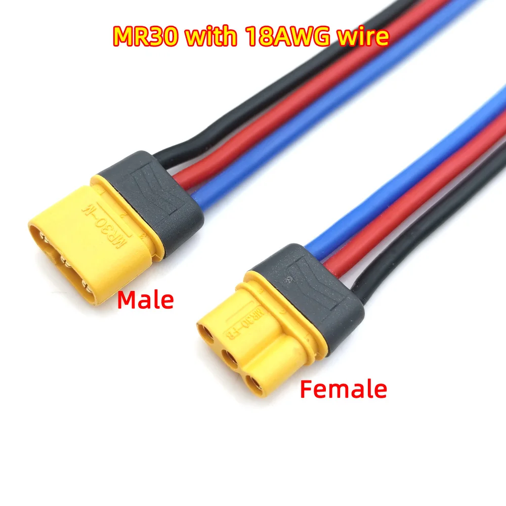 

1pcs 10cm 20cm 30cm 50cm 1m MR30 With wire Male Female Connector Plug with Sheath for RC Lipo Battery RC Multicopter Airplane