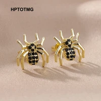 black spider stud earrings for women vintage punk stainless steel earrings 2022 trend piercing jewelry gift pendientes brincos