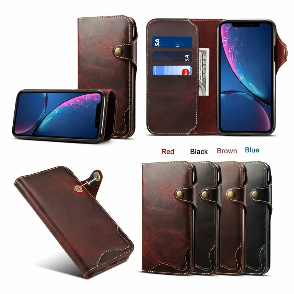 for iPhone 14 13 12 11 XS MAX XR 8 7 Plus Luxury Vintage Cowhide Genuine Real Leather Case Flip Wallet Card Business Phone bag