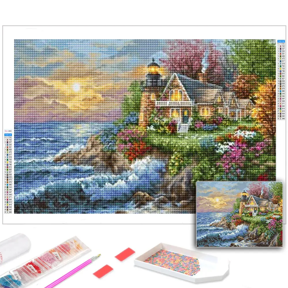 

5D DIY Diamond Painting Landscape House Cross Stitch Full Drill Embroidery Scenery Mosaic Picture of Rhinestones Decor