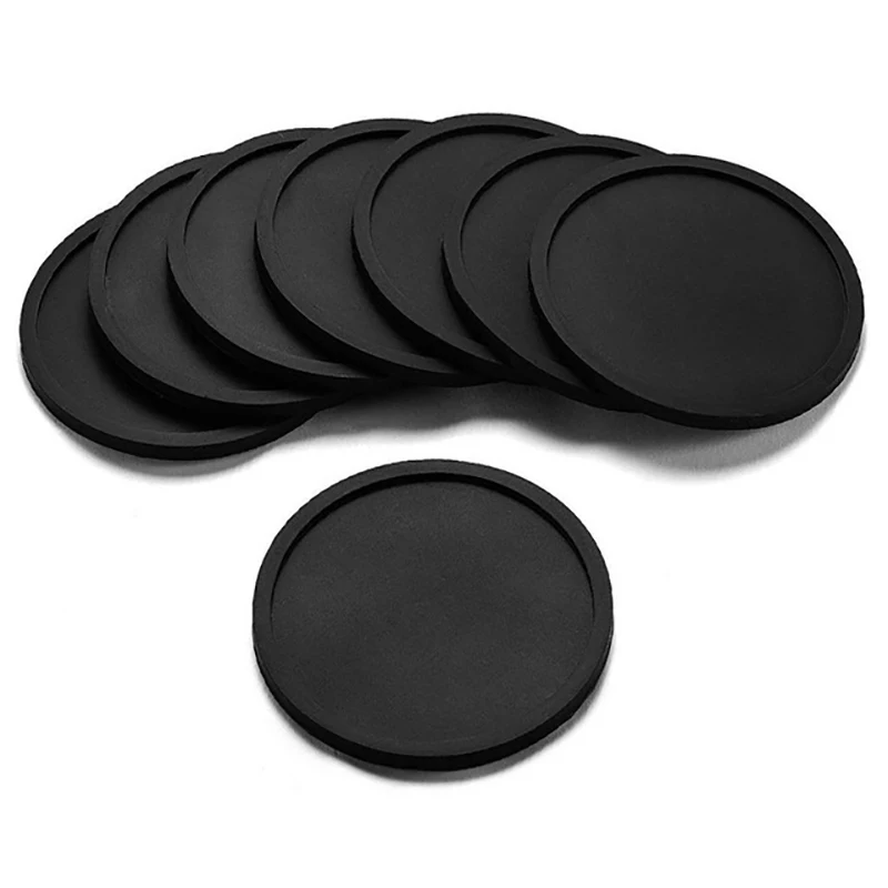 

4pcs Silicone Soft Black Coaster Insulated Non-Slip Hotel Kitchen Customizable Exclusive Logo Round Placemat