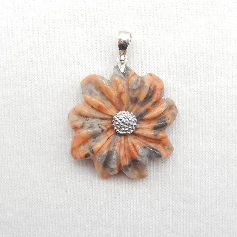 925 Silver Pendant!Natural Stone Crazy Lace Agate Carved Flower Pendant 27x7mm 6g Fashion Jewelry Necklaces Accessories