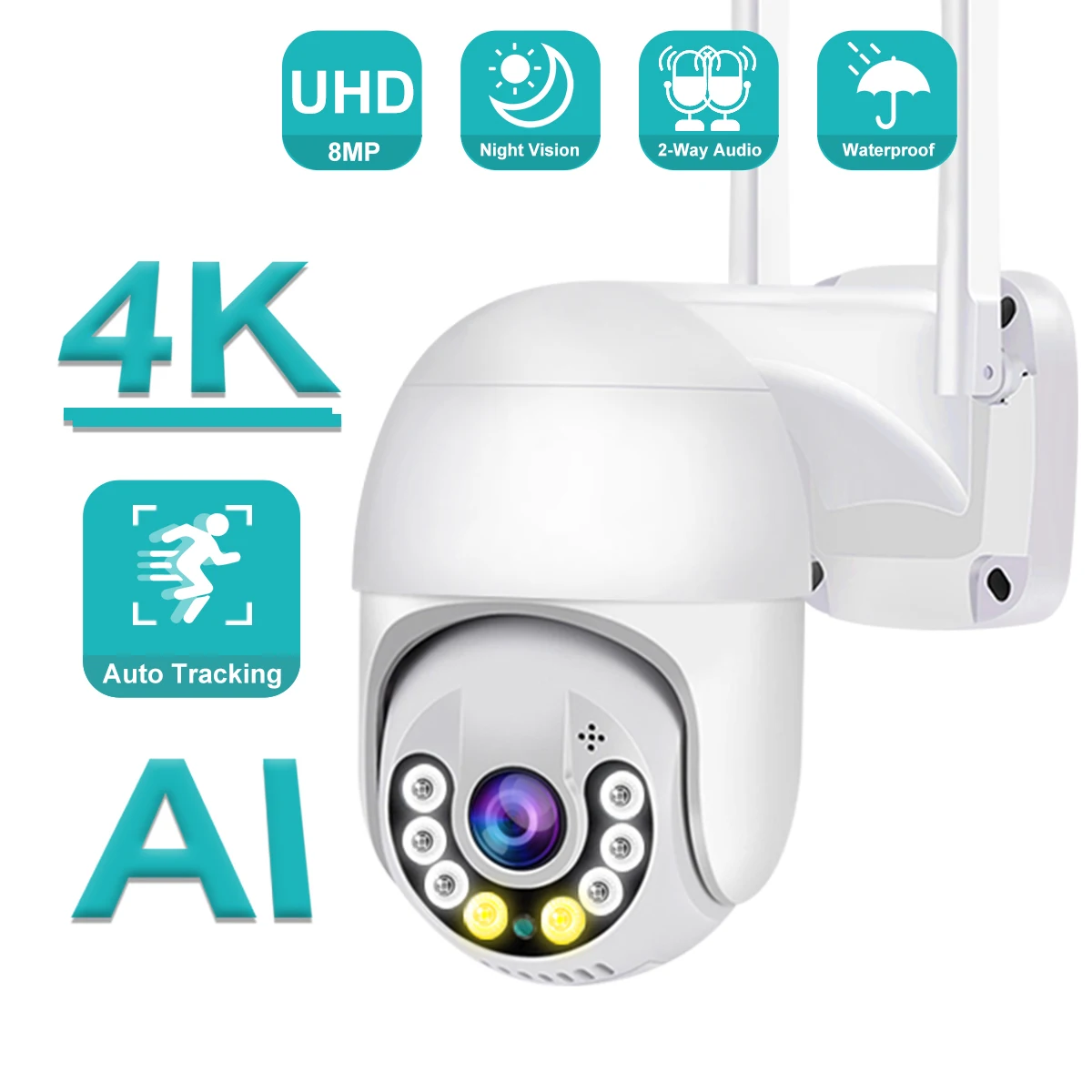 

8MP 4K UHD AI Human Detection WIFI Camera 5MP Auto Tracking H.265 RTSP 4X Digital Zoom 1080P 3MP Outdoor CCTV Network PTZ Camera