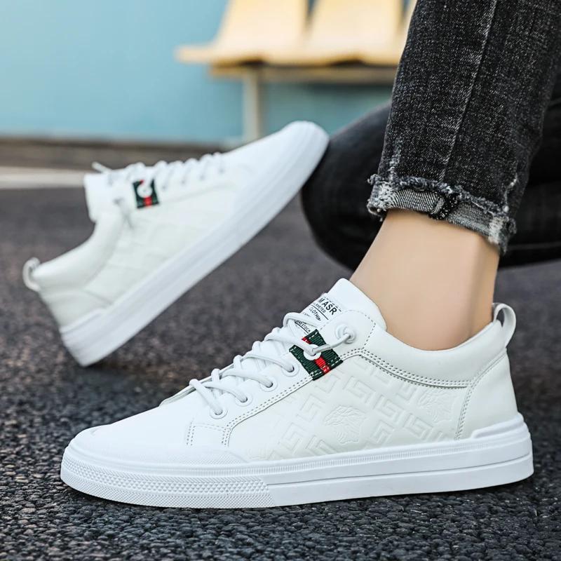 

2022 Latest Men's Shoes Fashion Sneakers For Man PU Leather Shoes Men Sports Breathable Casual Flats White