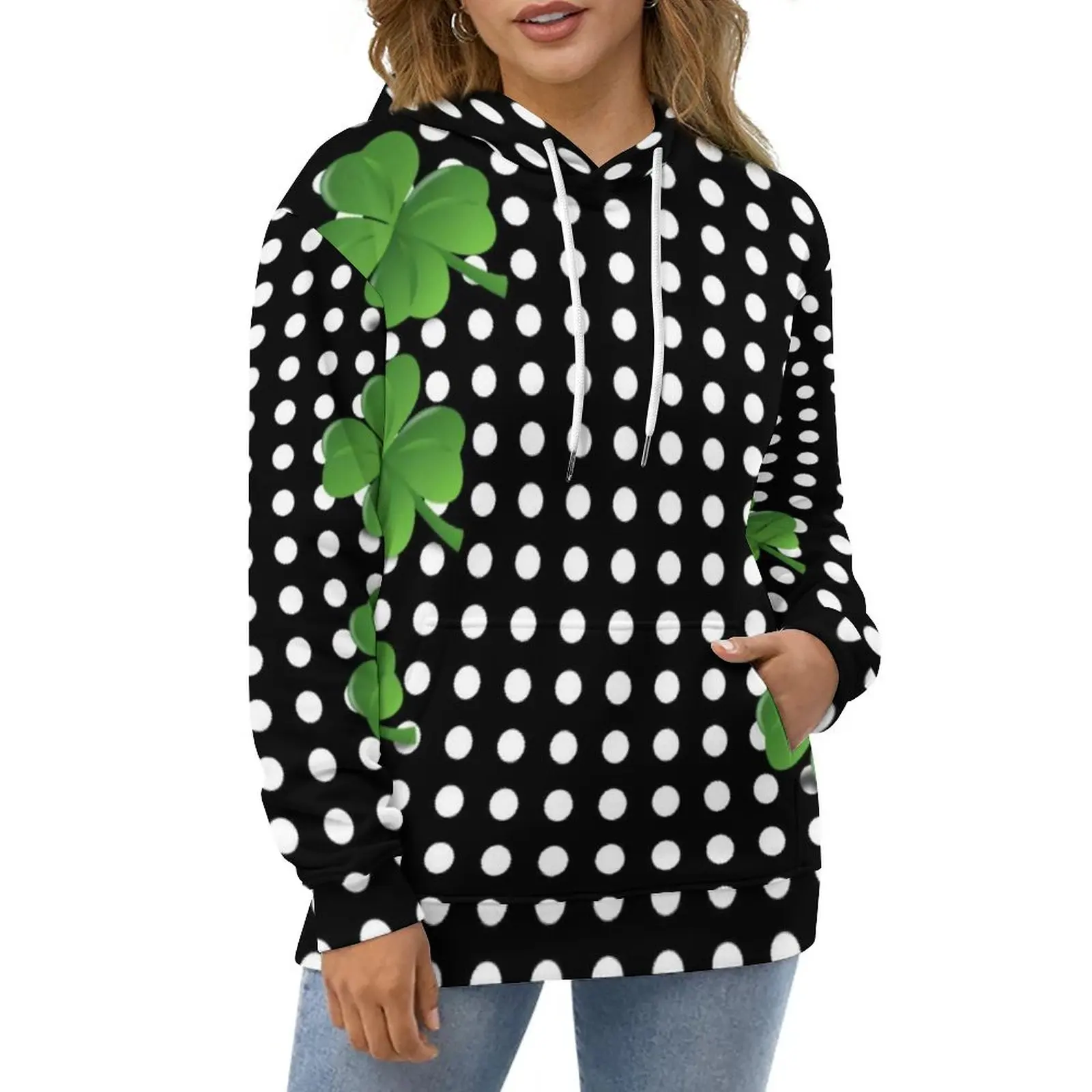 

Polka Dot Hoodies Long Sleeve St Patricks Day Irish Shamrocks Retro Casual Pullover Hoodie Hip Hop Oversize Loose Sweatshirts