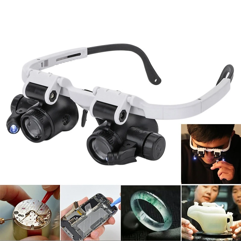 

8X 15X 23X Magnifier Double LED Retractable Head-mounted Watch Maintenance Magnifying Glasses