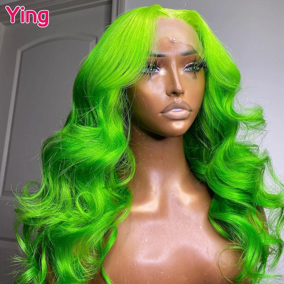 Ying Hair Fluorescent Green Body Wave 12A Human Hair 13x6 Lace Frontal Wig 180% Brazilian Remy 13X4 Transparent Lace Front Wig