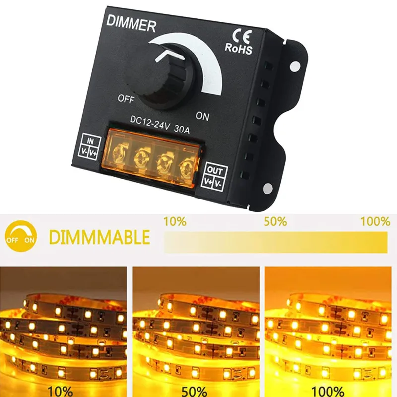 

DC 12V 24V LED Dimmer Switch 30A 360W Voltage Regulator Adjustable Controller For LED Strip Light Lamp LED Dimming Dimmers