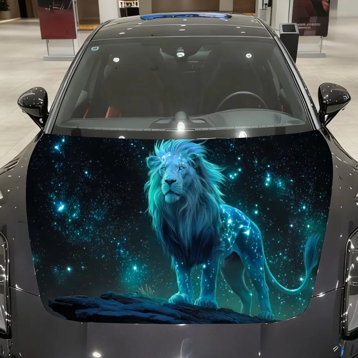 Фото Виниловая пленка для автомобиля Azure Starfield Majestic Lion, водонепроницаемая наклейка на капот автомобиля из ПВХ, самоклеящиеся устойчивые к царапинам наклейки №1
