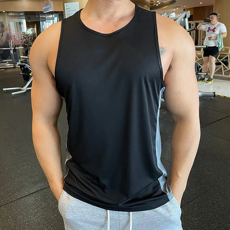 

Men Running Vest 2022 New Gym Workout Sleeveless Shirt Ice silk Quick Dry Fitness Bodybuilding Tank Tops elastic Training Top